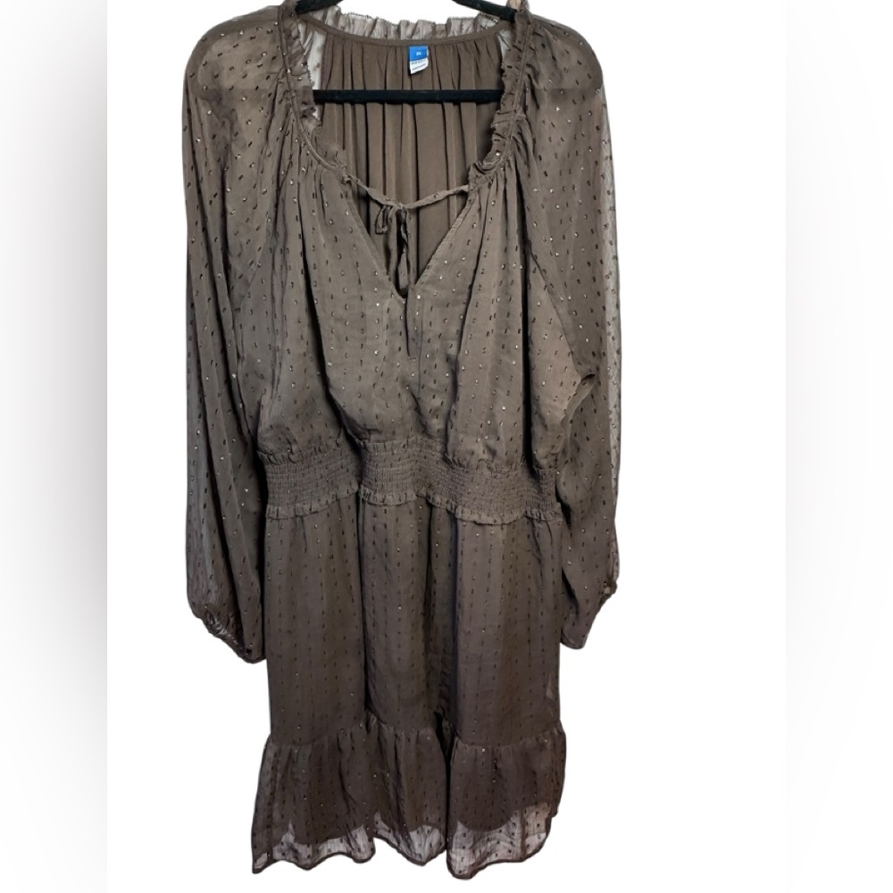 Old Navy Brown Baby Doll Knee Length Dress Size 3XL Sparkle Holiday Flowy Preppy